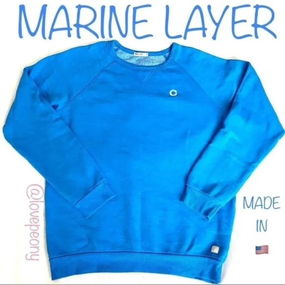 MARINE LAYER Men’s Crew Fleece Sweatshirt Sky blue Size M - Picture 1 of 11